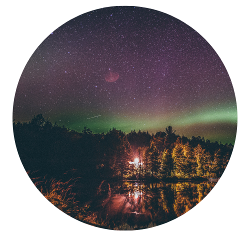 home-circle-3 light in the nightly forest and starry sky