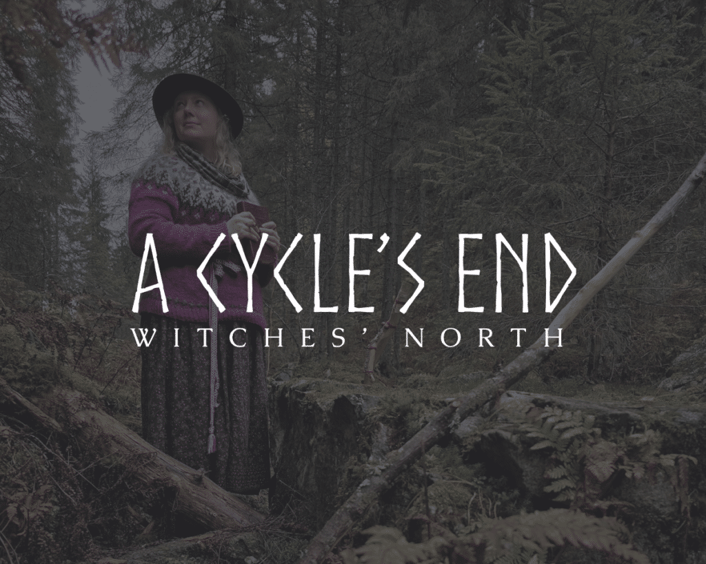 a-cycles-end-cover woman standing in forest and text: a cycle's end